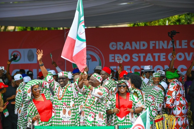 Edo 2024: Atiku, Damagum, NWC, 11 governors campaign for Ighodalo, PDP at grand finale rally