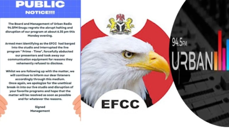 Enugu?s Urban Radio 94.5FM accuses EFCC of disrupting live show, ?abducting? presenters