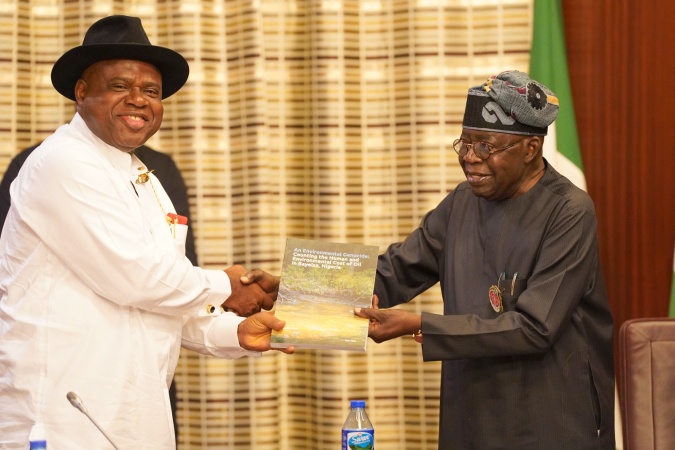 Diri presents Bayelsa Environmental Report to Tinubu