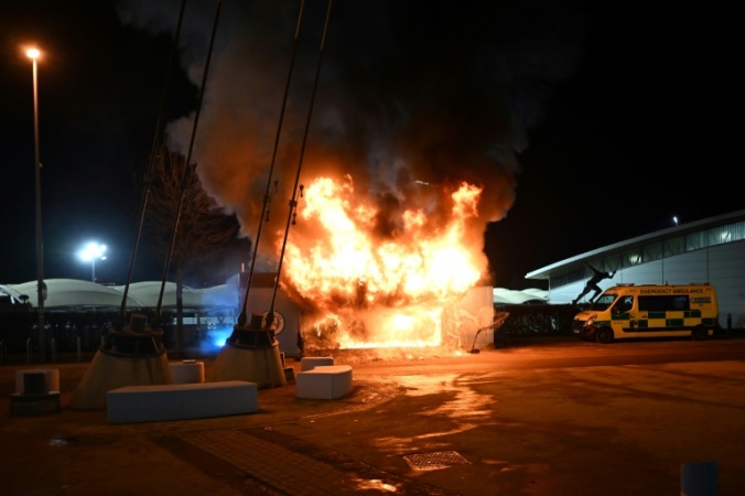 Fire erupts outside Man City Stadium before Champions League clash 