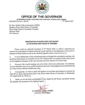 Fubara?s letter to Rivers Assembly on budget presentation leaks