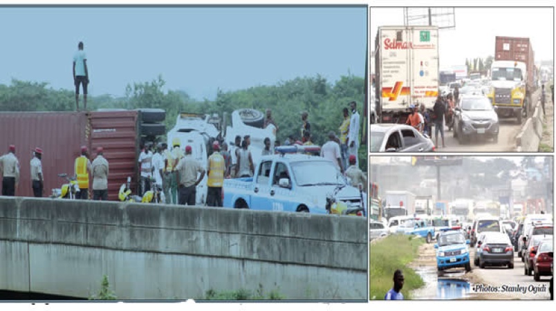 Commuters stranded as fallen containers paralyse movement on Lagos-Ibadan Road