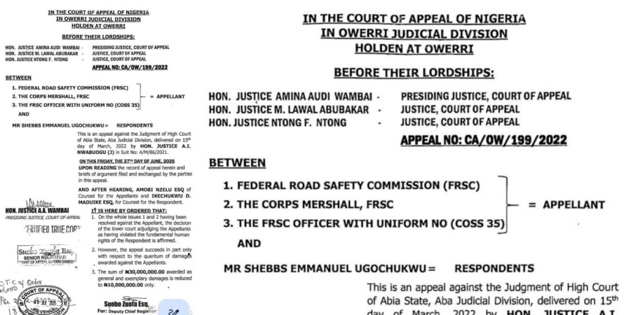 Appeal Court Rules FRSC Lacks Power To Seize Drivers? Licences, Vehicles Without Legal Grounds, Awards N10Million To Nigerian Motorist