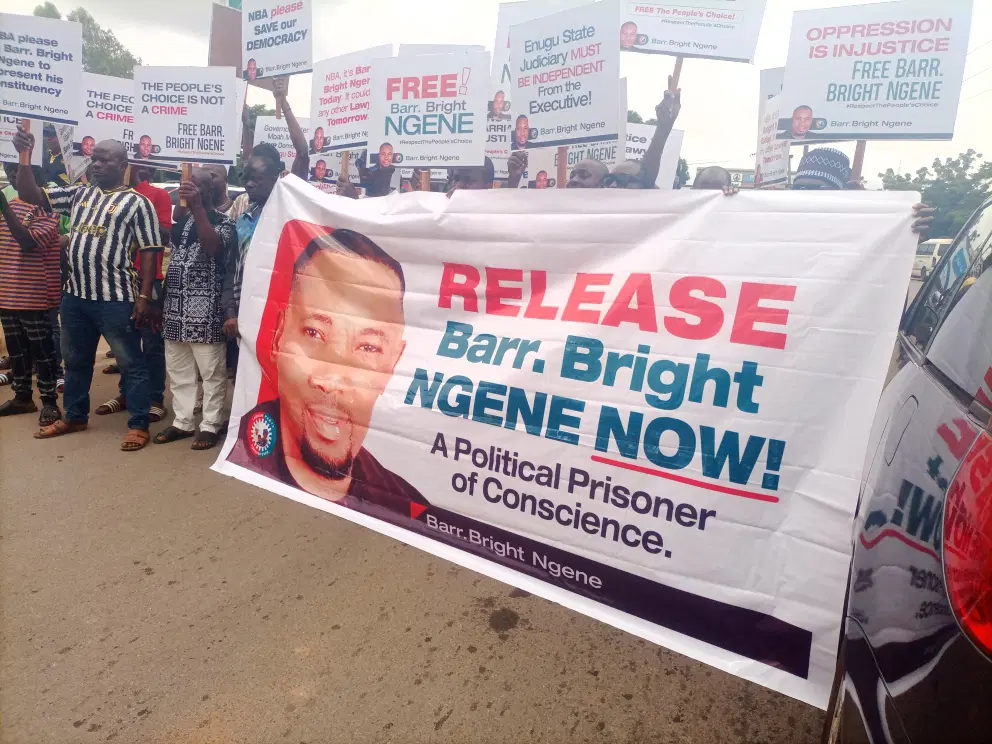 BREAKING: Protest rocks NBA conference over alleged imprisonment of Bar. Bright Ngene
