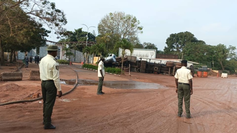 JUST IN: Panic as fuel tanker falls in front of Winners Church Headquarters