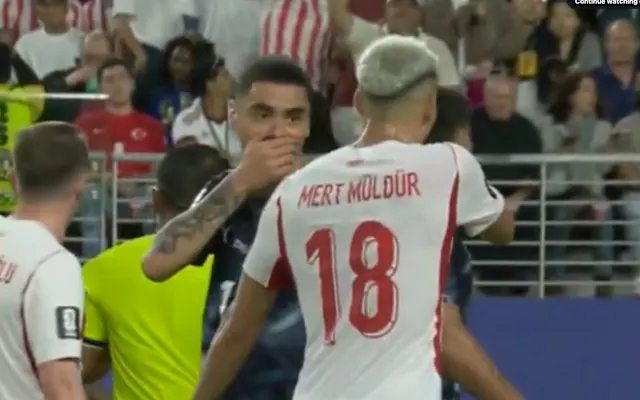 Almiron first player sent off for covering mouth
