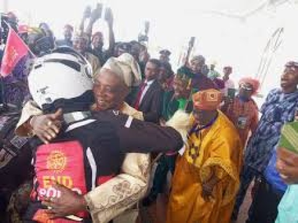 London-to-Lagos biker Okedeyi gets hero’s welcome in Ibadan after 12,200km polio campaign ride
