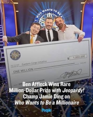 Ben Affleck Wins Rare Million-Dollar Prize with “Jeopardy!” Champ Jamie Ding on “Who Wants to Be a Millionaire”