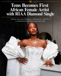 Tems becomes first African female artist to clinch Diamond single in US