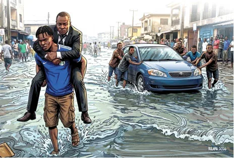 How mechanics, youths make money from Lagos floods