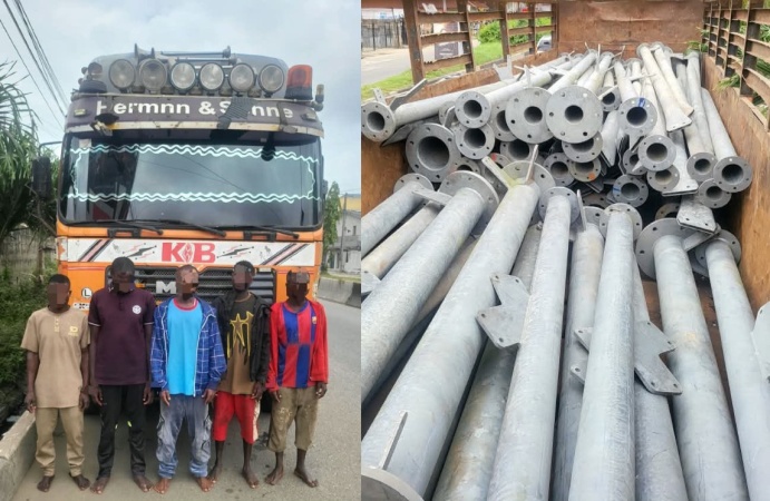 Police arrest five suspected vandals, recover stolen iron rods in Lagos