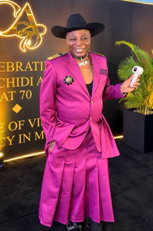 Charly Boy sparks reactions with skirt outfit at birthday event