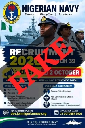 Nigerian Navy warns public against fake recruitment notice