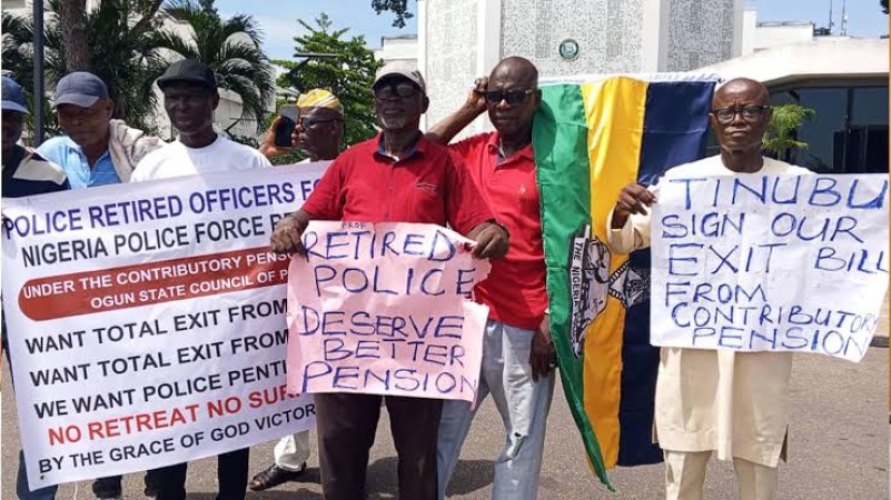 Retired police officers protest in Ogun, urge Tinubu to sign pension bill