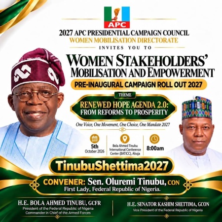 2027: First Lady moves to mobilise 50 million Nigerian women for re-election of Tinubu, Shettima