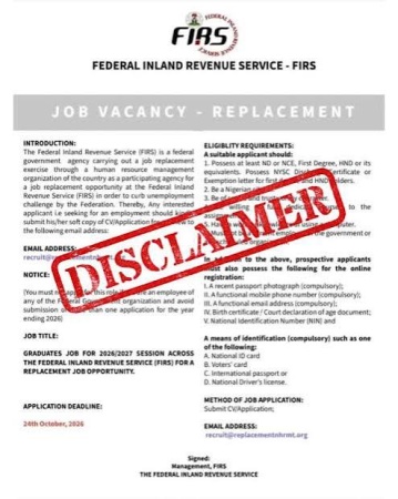 NRS urges Nigerians to ignore fake FIRS recruitment notice