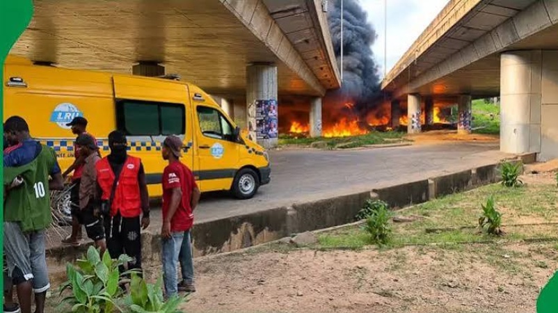 Tanker catches fire under Otedola Bridge
