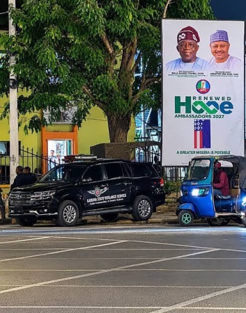 Security operatives guard Tinubu's billboards ahead campaign launch
