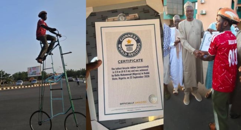 Young Nigerian cyclist earns Guinness World Record for riding 2.9-metres-high bicycle